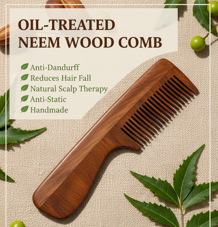 Oil Treated Handle Neem Comb (Pack of 1)