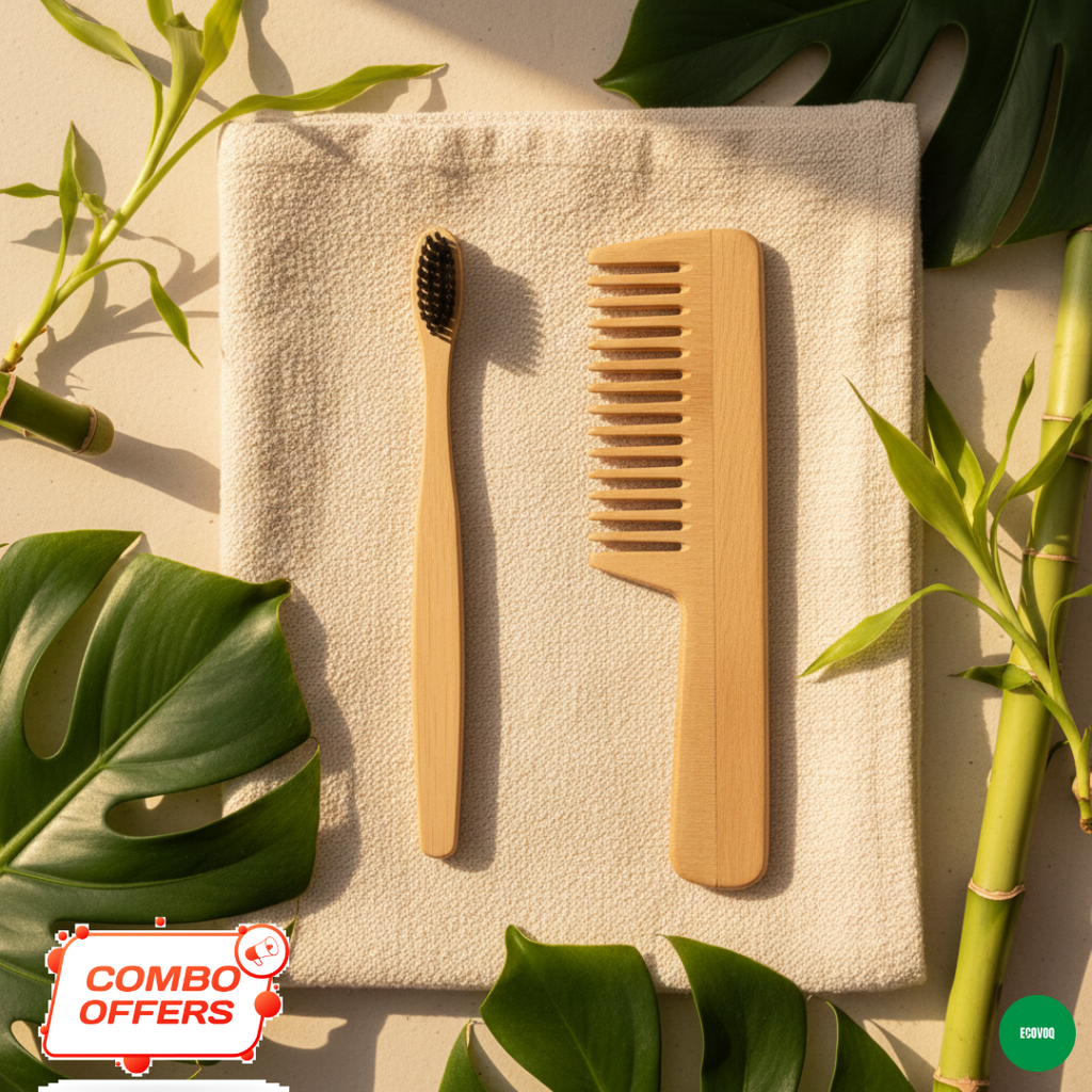 Bamboo Toothbrush + Oil Treated Neem Comb (Pack of 2)